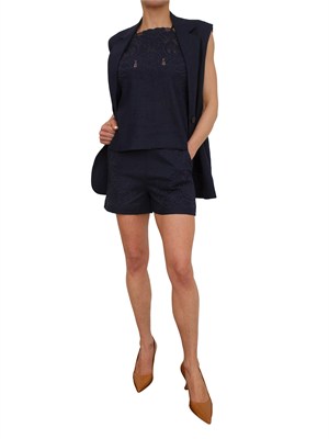 TWIN-SET Shorts Twinset in lino e viscosa blu con ricamo in DONNA