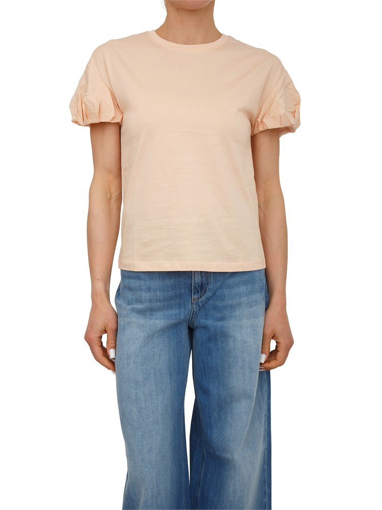 TWIN-SET T-shirt Twinset in puro cotone rosa maniche palloncino
