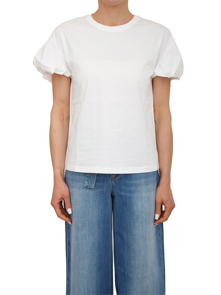 TWIN-SET T-shirt Twinset in puro cotone bianco maniche palloncino