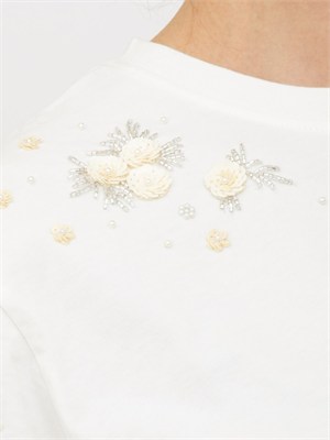 TWIN-SET T-shirt Twinset in cotone bianco con fiori e cristalli in DONNA