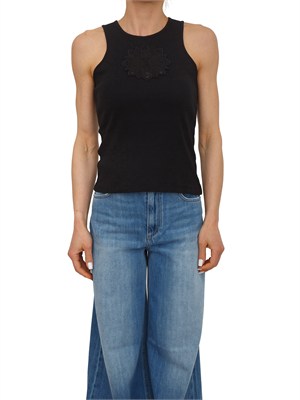 TWIN-SET Canotta Twinset in cotone a costine nero e intarsio mandala in DONNA