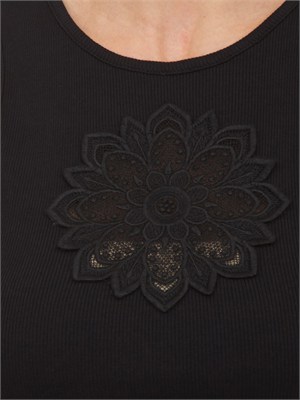 TWIN-SET Canotta Twinset in cotone a costine nero e intarsio mandala in DONNA