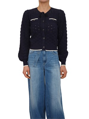 TWIN-SET Cardigan coreana Twinset in maglia di viscosa blu in DONNA