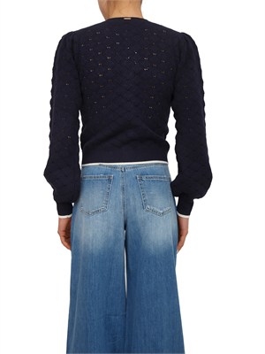 TWIN-SET Cardigan coreana Twinset in maglia di viscosa blu in DONNA
