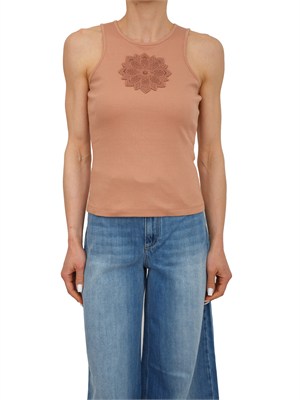 TWIN-SET Canotta Twinset in cotone a costine rosa antico e intarsio mandala in DONNA