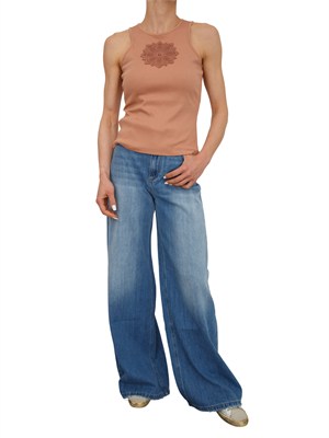 TWIN-SET Canotta Twinset in cotone a costine rosa antico e intarsio mandala in DONNA