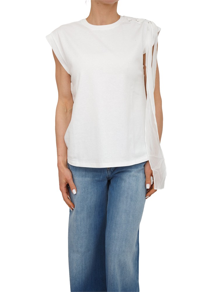 TWIN-SET T-shirt Twinset in cotone bianca con fiocco spalla