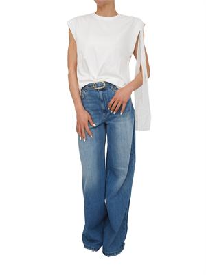 TWIN-SET T-shirt Twinset in cotone bianca con fiocco spalla in DONNA