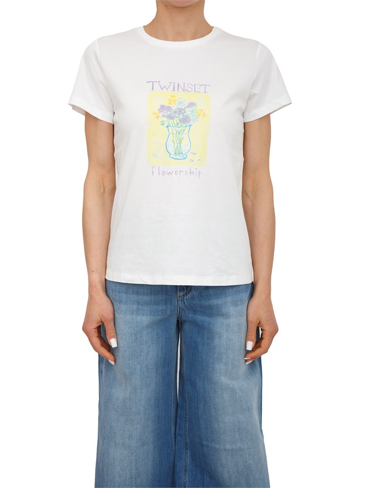 TWIN-SET T-shirt Twinset in cotone bianco con stampa