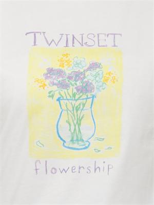 TWIN-SET T-shirt Twinset in cotone bianco con stampa in DONNA