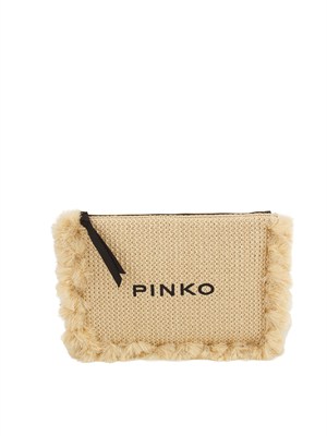 Pochette Pinko in rafia beige con logo in DONNA