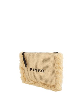 Pochette Pinko in rafia beige con logo in DONNA