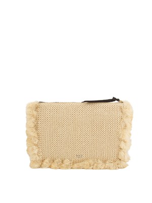 Pochette Pinko in rafia beige con logo in DONNA