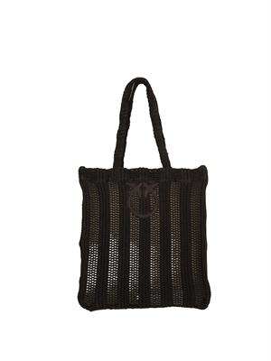 Borsa Pinko in rafia traforata nera con ricamo logo in DONNA