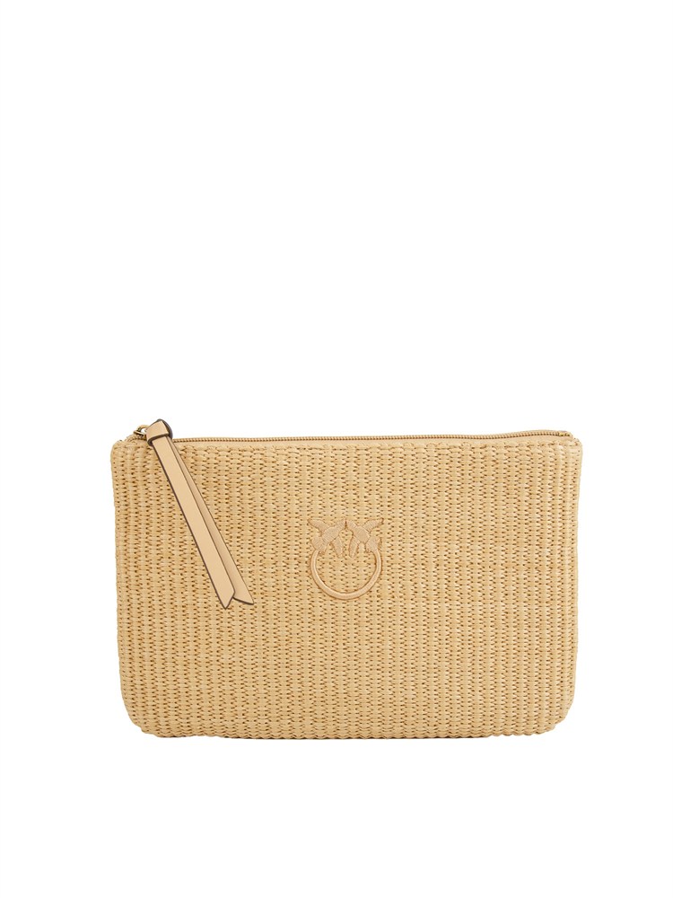 Pochette Pinko in rafia beige con logo