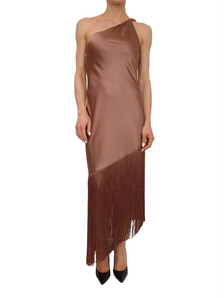Abito Kiwi Pinko in satin marrone con frange