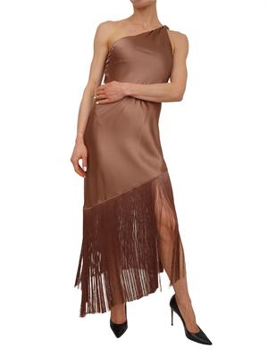Abito Kiwi Pinko in satin marrone con frange in DONNA