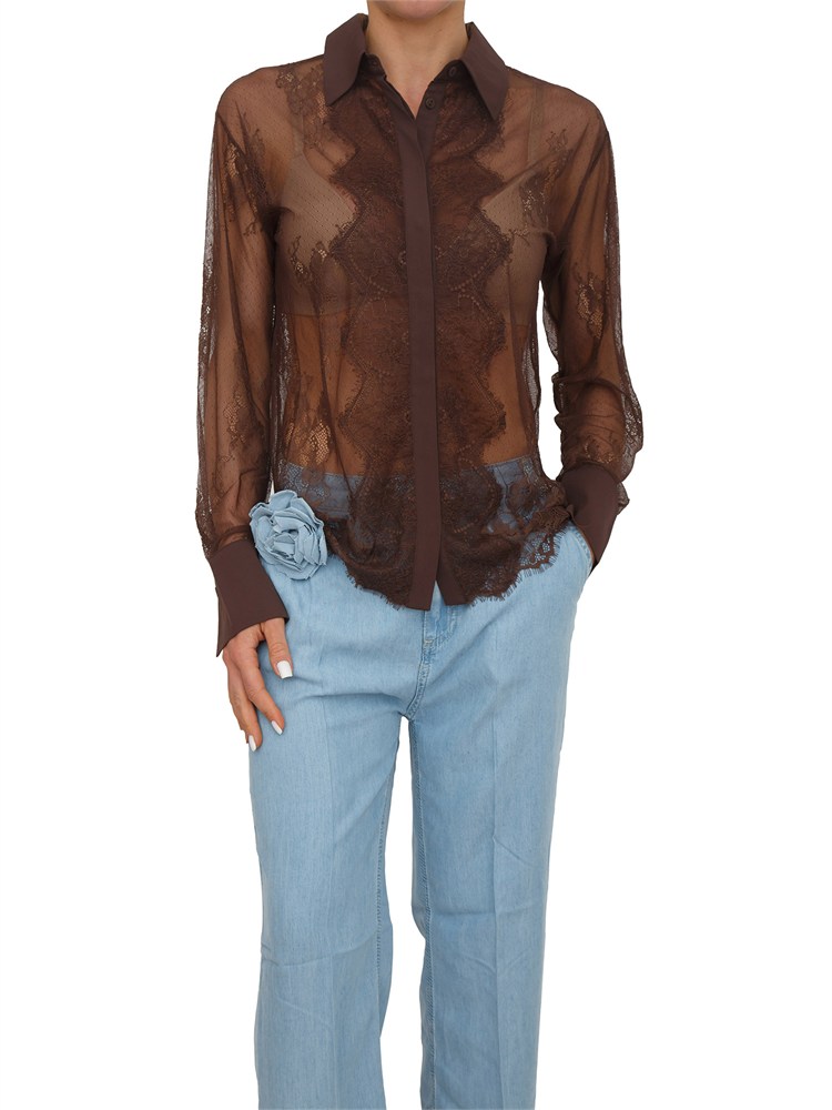 Camicia Blugirl in pizzo floreale marrone