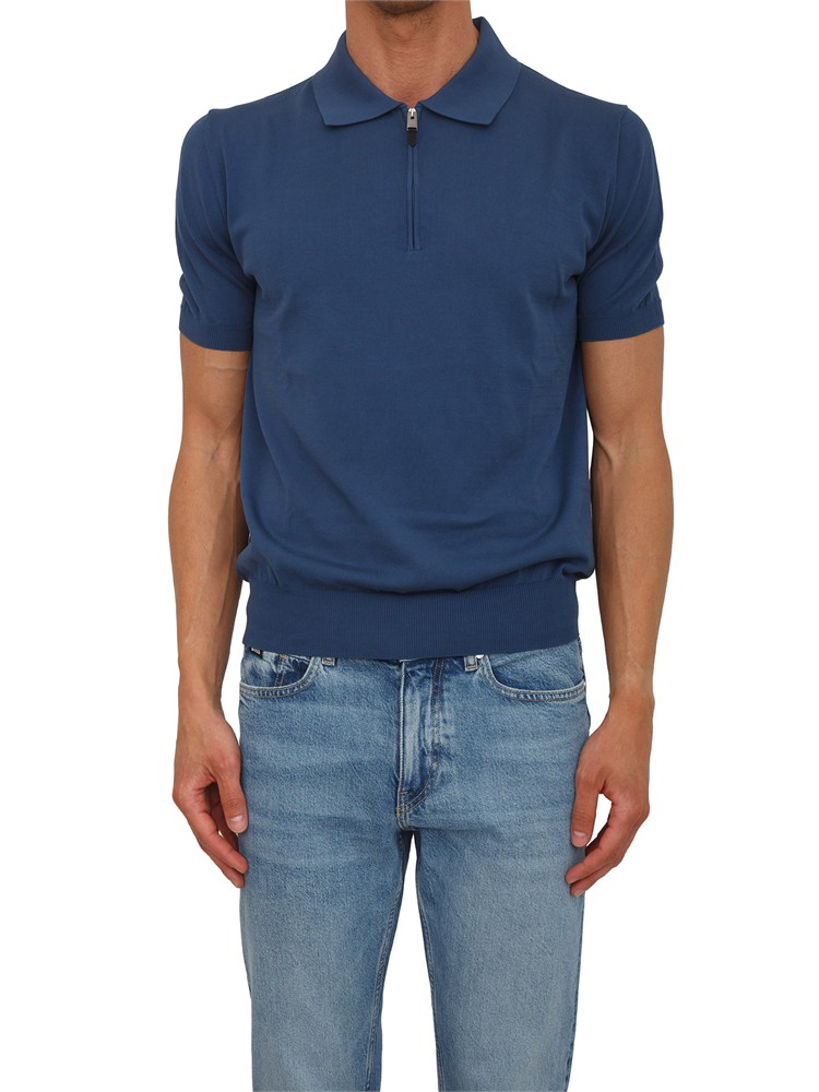 Polo con zip Canali in cotone Giza blu