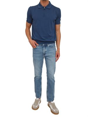 Polo con zip Canali in cotone Giza blu in UOMO