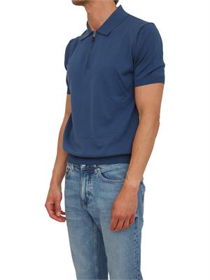 Polo con zip Canali in cotone Giza blu in UOMO