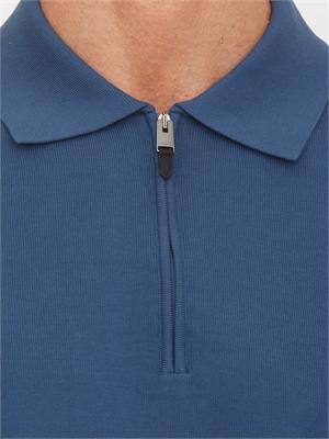 Polo con zip Canali in cotone Giza blu in UOMO