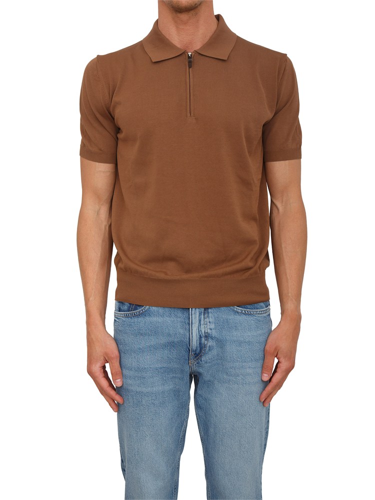 Polo con zip Canali in cotone Giza marrone