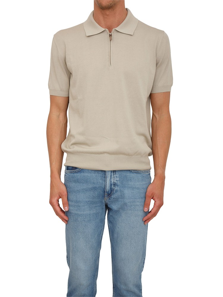 Polo con zip Canali in cotone Giza beige