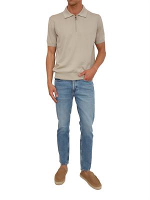 Polo con zip Canali in cotone Giza beige in UOMO