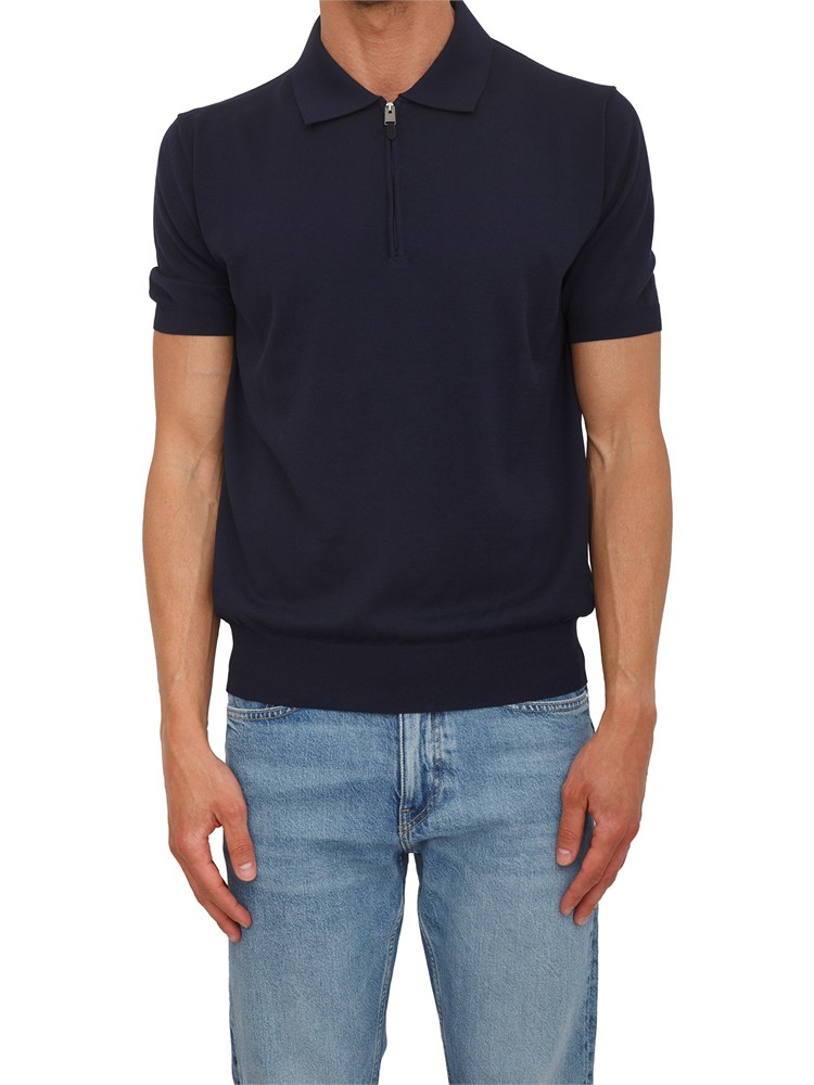 Polo con zip Canali in cotone Giza blu