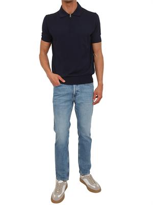 Polo con zip Canali in cotone Giza blu in UOMO