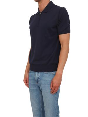Polo con zip Canali in cotone Giza blu in UOMO