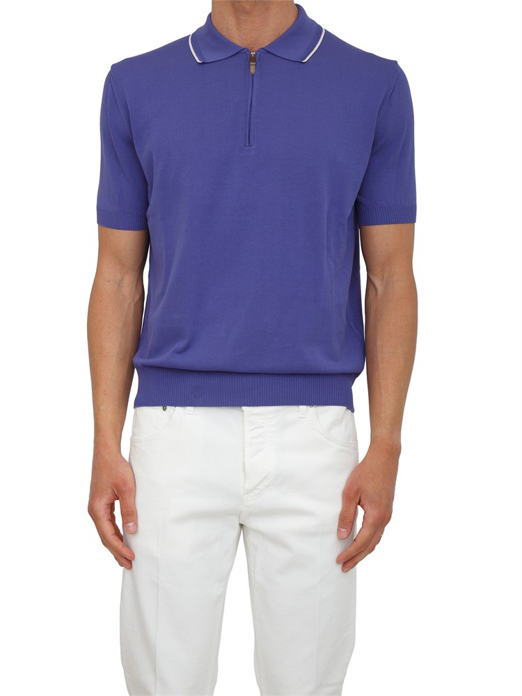Maglia polo Canali in cotone Giza blu viola