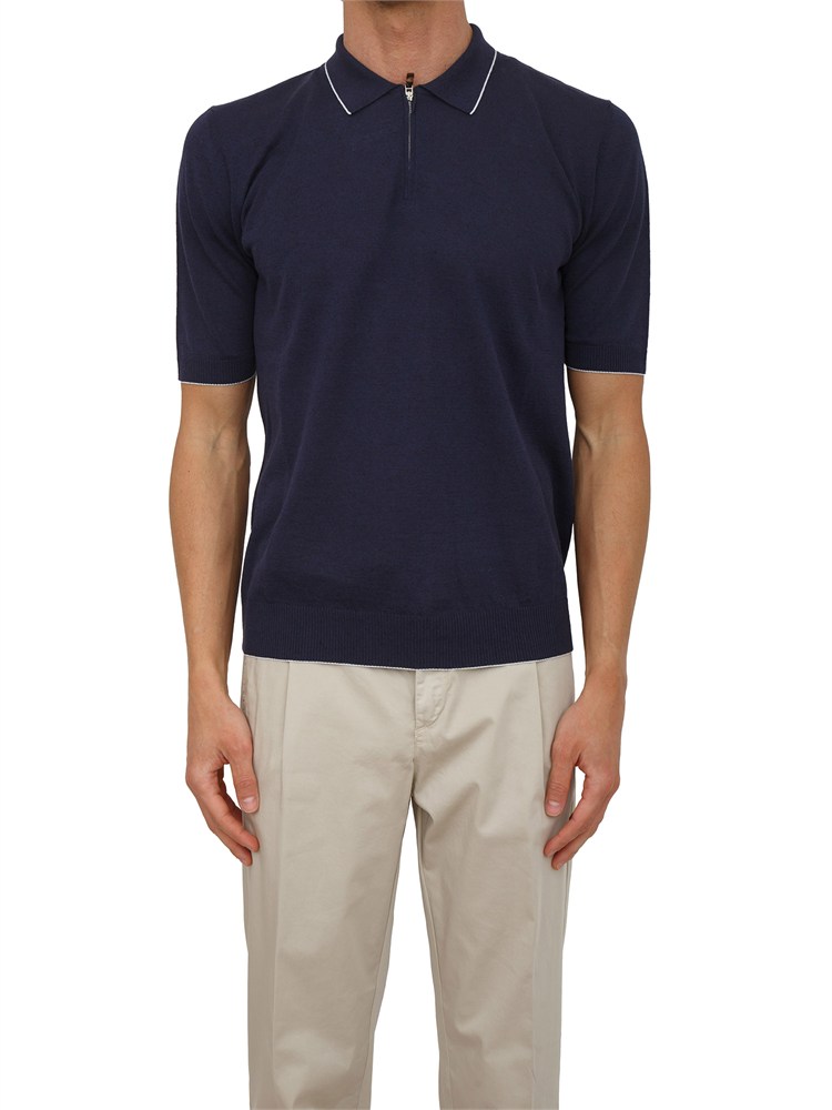 Polo mezza sip Eleventy uomo misto lino e cotone blu