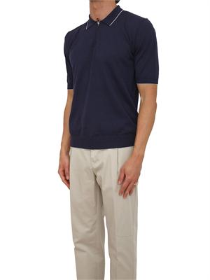 Polo mezza sip Eleventy uomo misto lino e cotone blu in UOMO