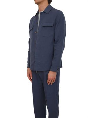 Giacca camicia Eleventy uomo in lino e cotone blu in UOMO