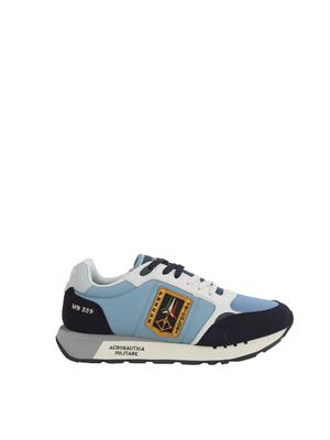 Sneakers celesti Aeronautica Militare in mesh e suede in UOMO