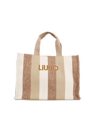Borsa tote grande Liu Jo in canvas a righe beige in DONNA