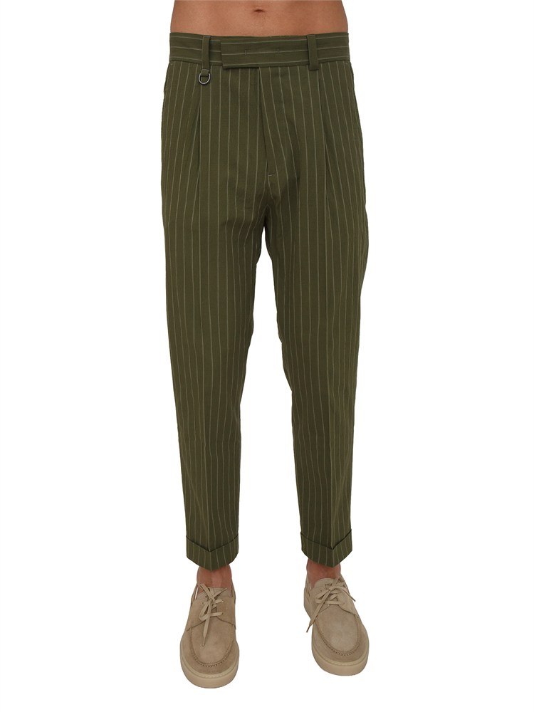 Pantaloni Paolo Pecora in cotone verde gessato