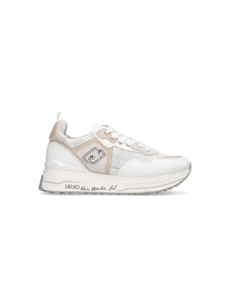 Sneakers Liu Jo donna in pelle bianca con inserti paillettes e suede
