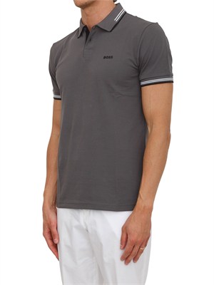 Polo Boss uomo in cotone elasticizzato grigio con profili in UOMO