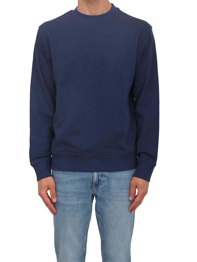 Felpa blu Boss uomo in cotone