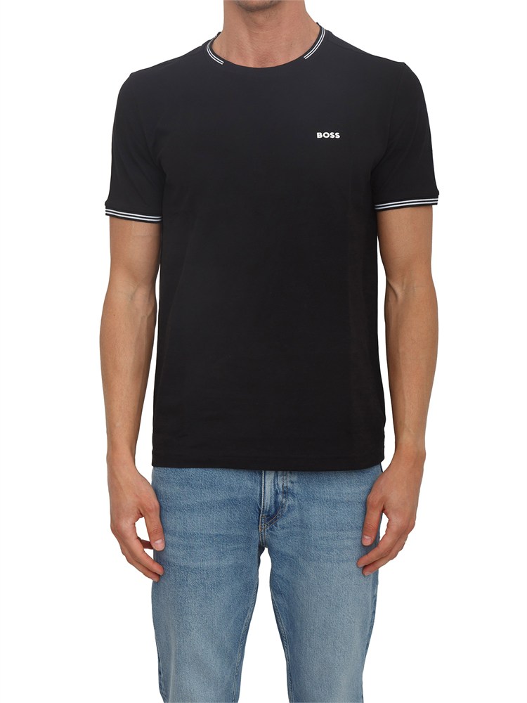 T-shirt nera BOSS uomo in cotone elasticizzato