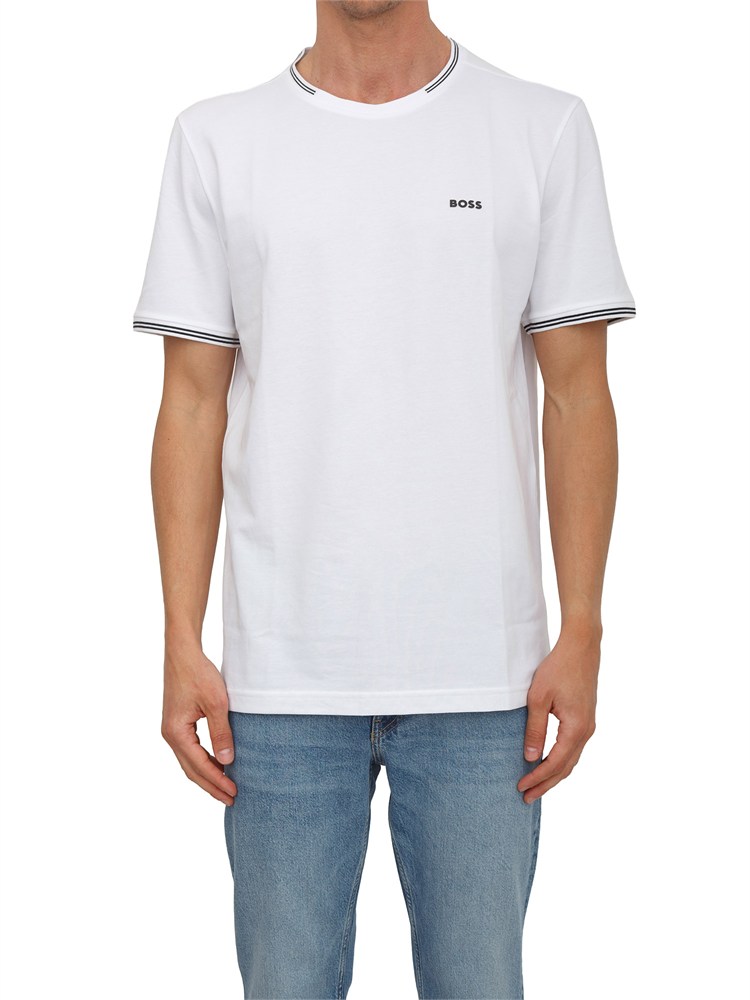 T-shirt bianca BOSS uomo in cotone elasticizzato