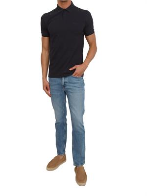 Polo Boss uomo in cotone elasticizzato blu con profili in UOMO