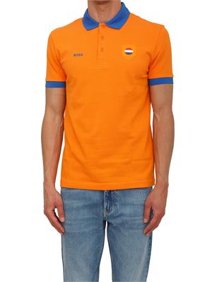 Polo BOSS uomo in cotone arancione patch bandiera in UOMO