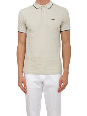 Polo Boss uomo in cotone elasticizzato beige con profili in UOMO