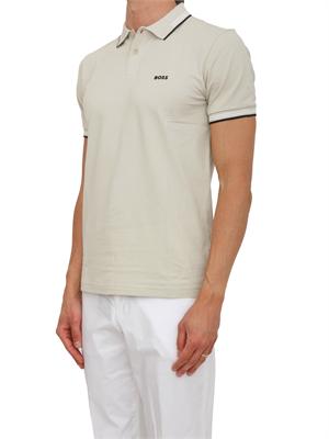 Polo Boss uomo in cotone elasticizzato beige con profili in UOMO