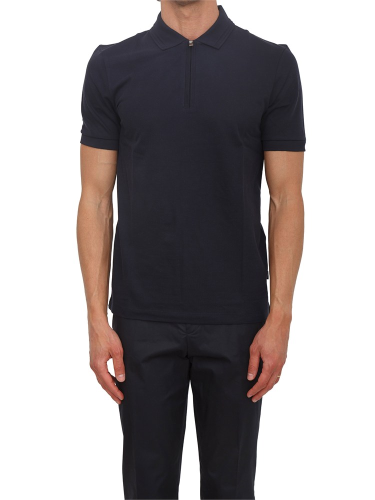 Polo blu BOSS uomo in cotone mercerizzato