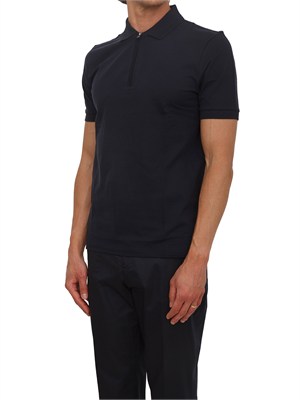 Polo blu BOSS uomo in cotone mercerizzato in UOMO